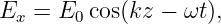 Ex =  E0 cos(kz −  ωt),
