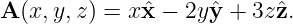 A(x, y,z) = xˆx − 2y ˆy + 3zˆz.

