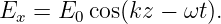 Ex =  E0 cos(kz −  ωt).
