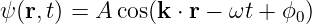 ψ(r,t) = A cos(k ⋅ r − ωt + ϕ0)
