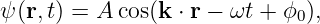 ψ (r,t) = A cos(k ⋅ r − ωt + ϕ0),
