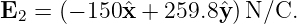 E2  = (− 150ˆx + 259.8ˆy )N/C.
