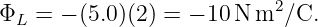 ΦL  = − (5.0 )(2) = − 10 N m2 ∕C.
