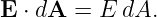 E ⋅ dA =  E dA.

