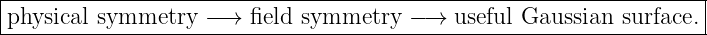 |------------------------------------------------------------------|
-physical symmetry-−-→--field-symmetry---−→--useful-Gaussian-surface.-
