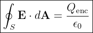 |∮-----------------|
|             Qenc-|
|   E ⋅ dA =   𝜖   |
--S-------------0--
