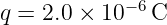             −6
q = 2.0 × 10   C
