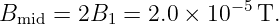                       − 5
Bmid =  2B1 = 2.0 × 10   T.
