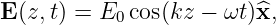 E (z,t) = E0 cos(kz − ωt)^x,
