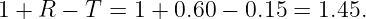 1 + R − T  = 1 + 0.60 − 0.15 =  1.45.
