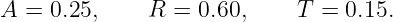 A =  0.25,     R =  0.60,     T =  0.15.
