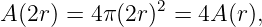 A (2r) = 4π(2r)2 = 4A (r),
