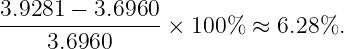 3.9281-−-3.6960-× 100%  ≈  6.28%.
     3.6960
