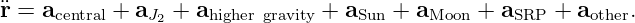 ¨r = acentral + aJ2 + ahigher gravity + aSun + aMoon + aSRP + aother.
