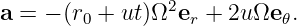                 2
a =  − (r0 + ut)Ω er + 2u Ωe𝜃.
