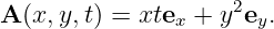 A (x,y,t) = xte +  y2e .
               x      y
