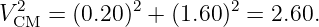 V 2  = (0.20)2 + (1.60 )2 = 2.60.
  CM
