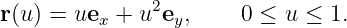                2
r(u) = uex + u ey,     0 ≤ u ≤  1.
