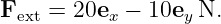 Fext = 20ex − 10ey N.
