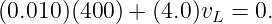 (0.010)(400 ) + (4.0)vL = 0.
