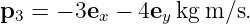 p3 = − 3ex − 4ey kg m ∕s.
