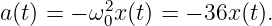          2
a(t) = − ω0x (t) = − 36x (t).
