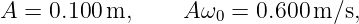 A  = 0.100 m,     A ω0 = 0.600m ∕s,
