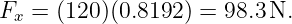 Fx = (120)(0.8192) = 98.3N.
