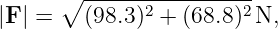       ∘ -----------------
|F| =   (98.3)2 + (68.8 )2 N,

