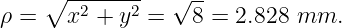     ∘  --------  √ --
ρ =    x2 + y2 =   8 = 2.828  mm.
