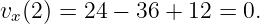 vx(2) = 24 − 36 + 12 = 0.
