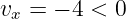 vx = − 4 < 0  
