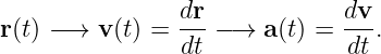                 dr            dv
r(t) −→ v (t) =  ---−→  a(t) = ---.
                dt            dt
