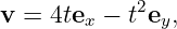 v = 4tex − t2ey,
