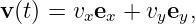 v (t) = vxex + vyey,

