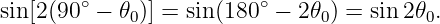 sin[2(90∘ − 𝜃 )] = sin(180∘ − 2𝜃 ) = sin 2𝜃 .
            0                 0         0
