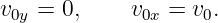 v0y = 0,     v0x = v0.
