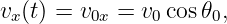 v (t) = v   = v  cos𝜃 ,
 x      0x    0     0
