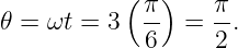            ( π)    π
𝜃 = ωt =  3  -- =  -.
             6     2
