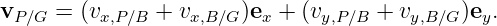 v    = (v      + v     )e +  (v      + v     )e .
 P∕G     x,P∕B    x,B ∕G   x     y,P∕B    y,B ∕G   y
