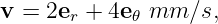 v =  2er + 4e 𝜃 mm ∕s,
