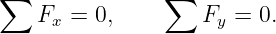 ∑               ∑
    Fx = 0,         Fy = 0.

