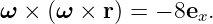 ω  × (ω × r) = − 8ex.
