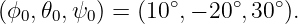                  ∘     ∘   ∘
(ϕ0,𝜃0,ψ0 ) = (10 ,− 20 ,30 ).

