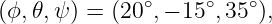 (ϕ, 𝜃,ψ) = (20∘,− 15∘,35∘),
