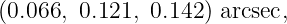 (0.066, 0.121, 0.142) arcsec,
