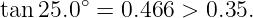        ∘
tan 25.0  = 0.466 > 0.35.
