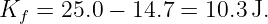 Kf =  25.0 − 14.7 = 10.3 J.
