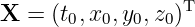 X  = (t0,x0,y0,z0)T
