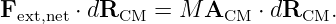Fext,net ⋅ dRCM =  M ACM  ⋅ dRCM.
